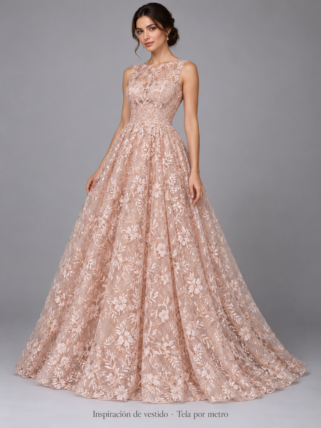 Tul bordado color nude A868 — Palacio Glamour