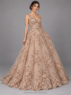 Tul bordado Floral con Orilla Ondulada Color Nude A926 — Palacio Glamour