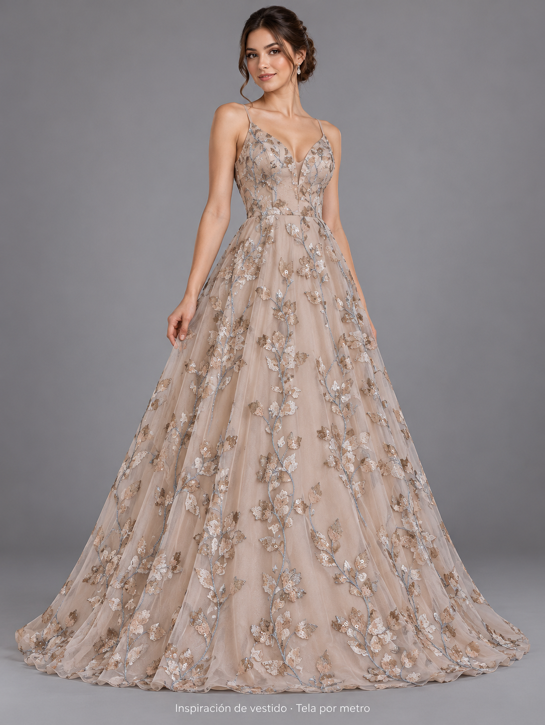 Tul bordado color nude A927 — Palacio Glamour