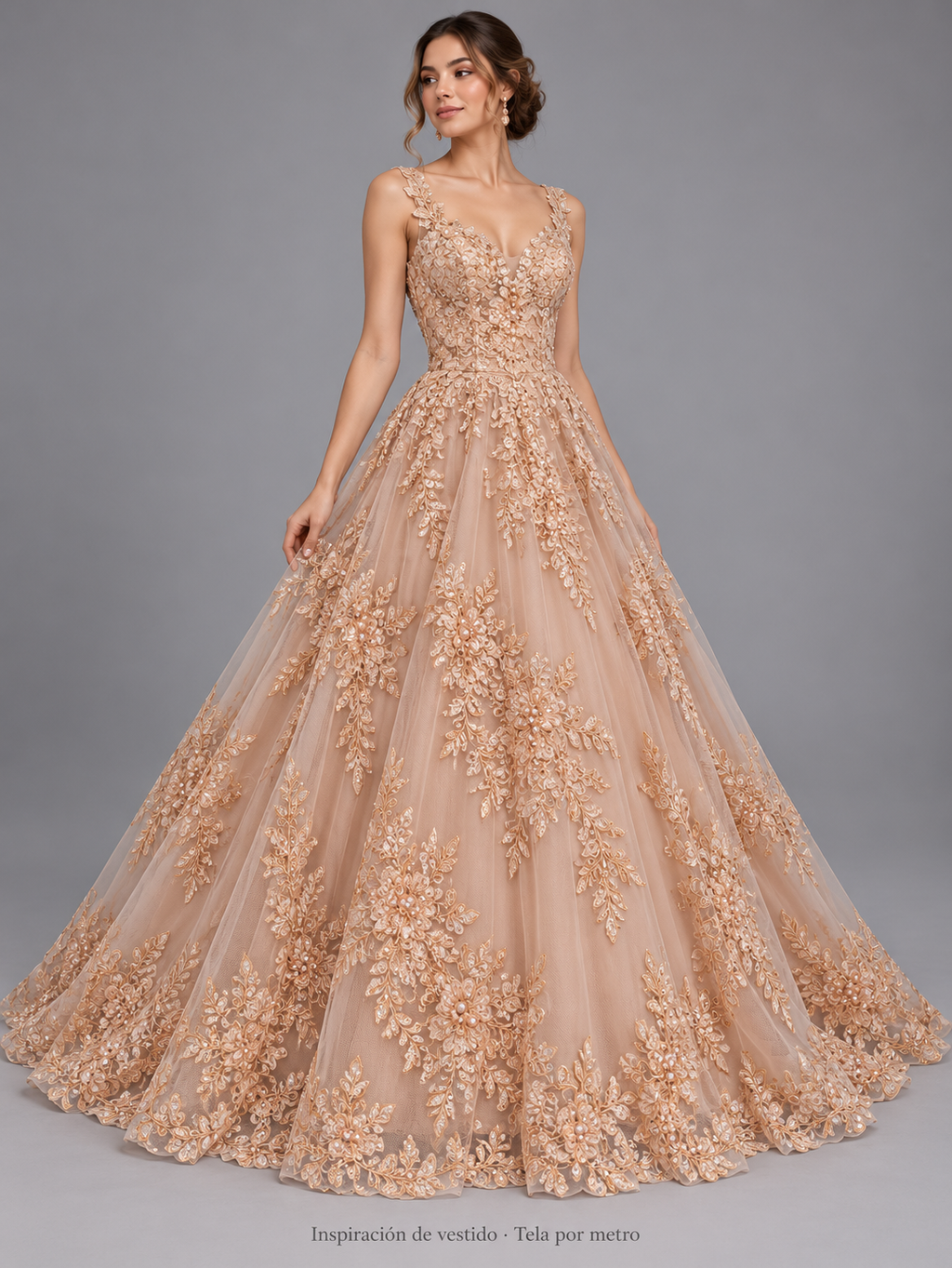 Tul bordado color nude A948 — Palacio Glamour