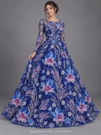 Tul bordado Con Flores 3d, Chaquira y Lentejuela Color Azul Rey H150 — Palacio Glamour