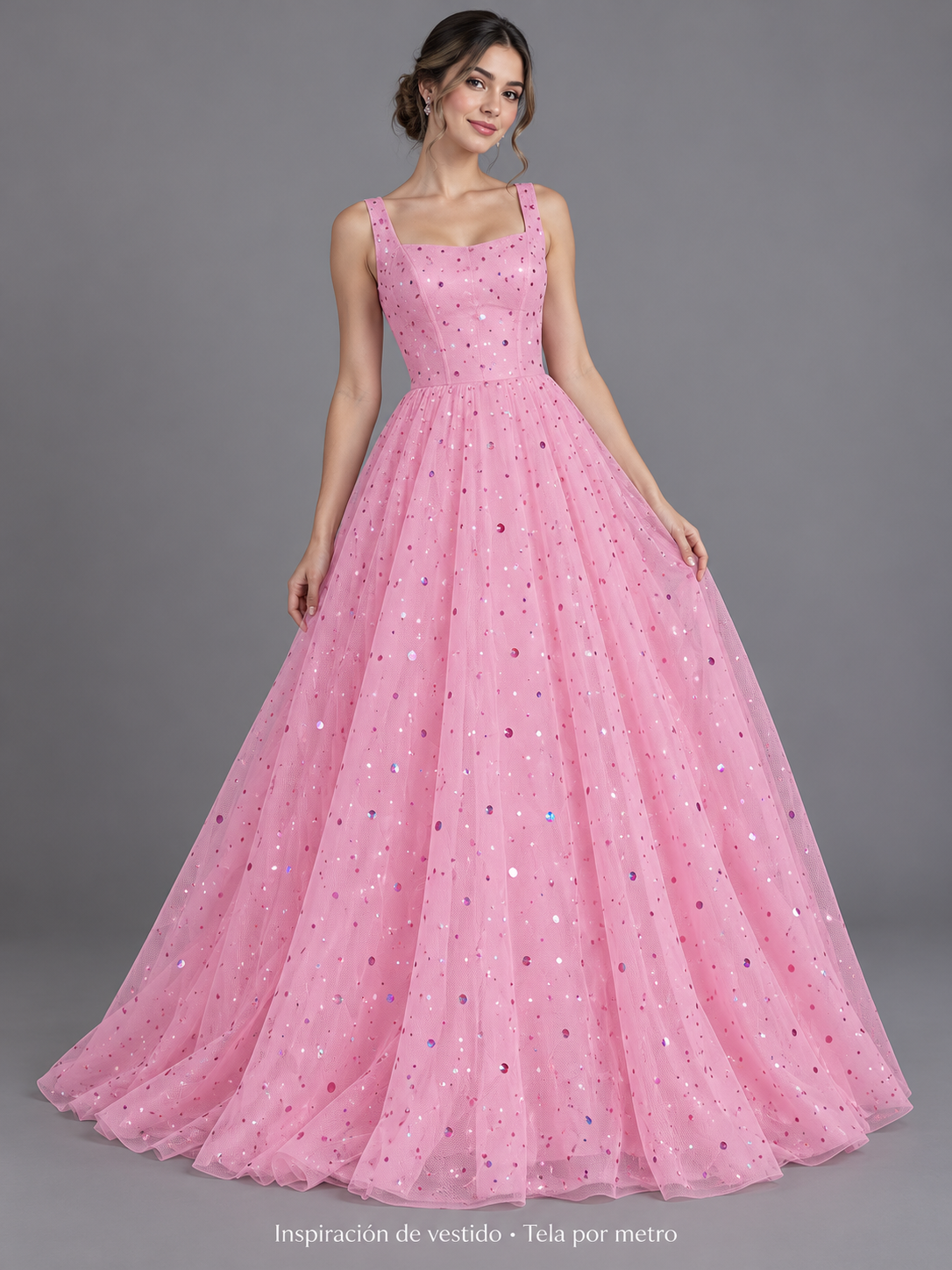 Tul bordado color rosa T2348 — Palacio Glamour